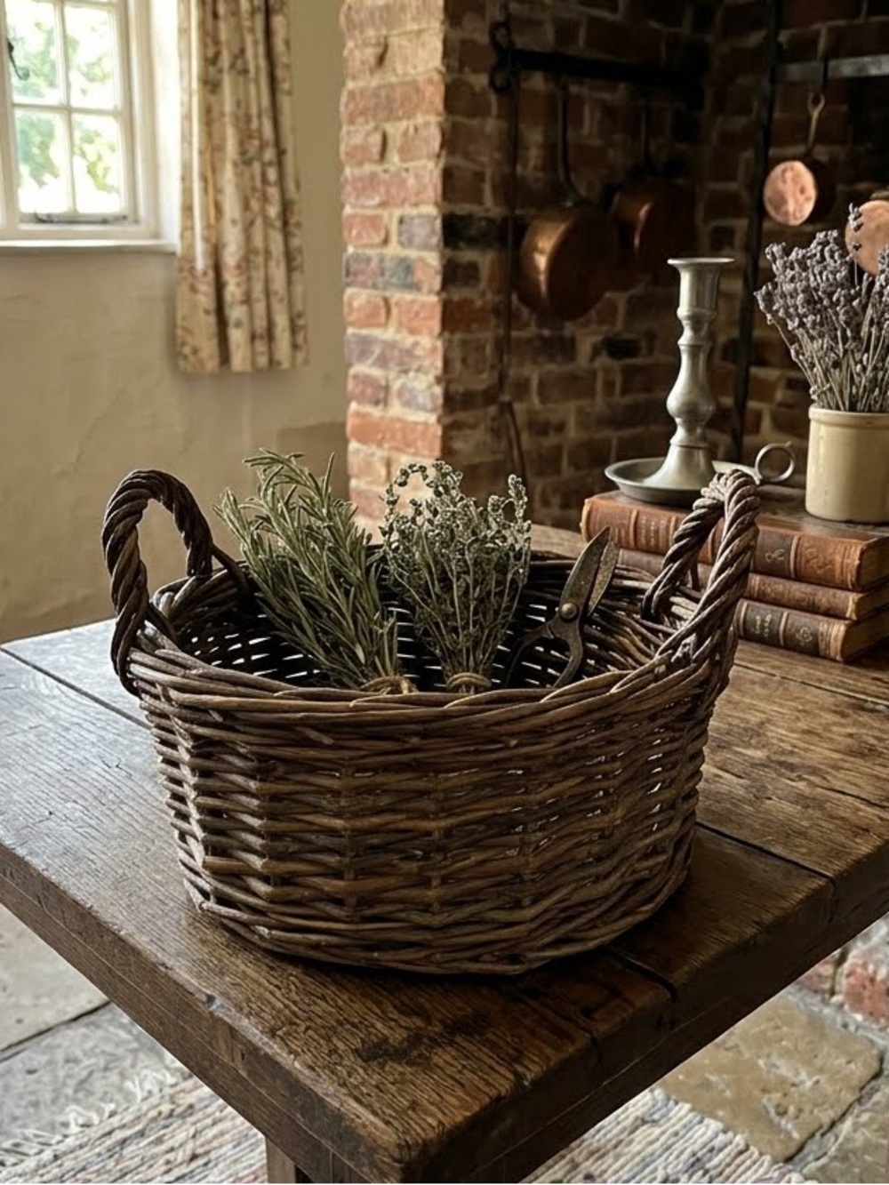 Vintage Rustic Woven Twig Vine Basket with Handles – 3” x 7” Boho Farmhouse